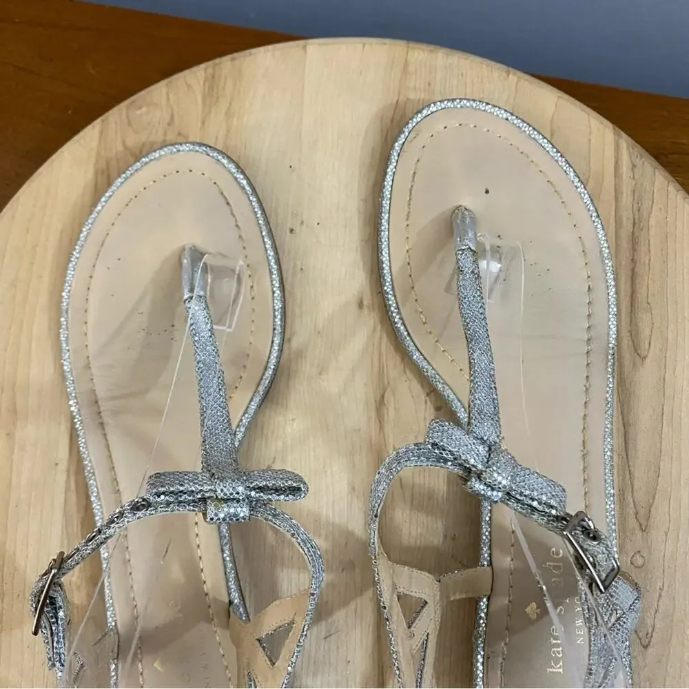 Kate Spade Andrea Women's Silver Bow Thong Sandals N6481 Size 9.5 Medium‎